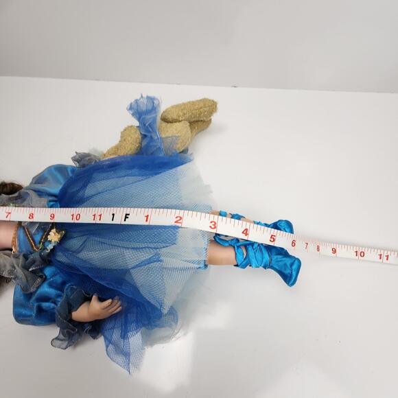 Sweet Ballerina with Teddy Bear 18" Dressed in Blue Satin & Tulle Porcelain Doll - Picture 14 of 14